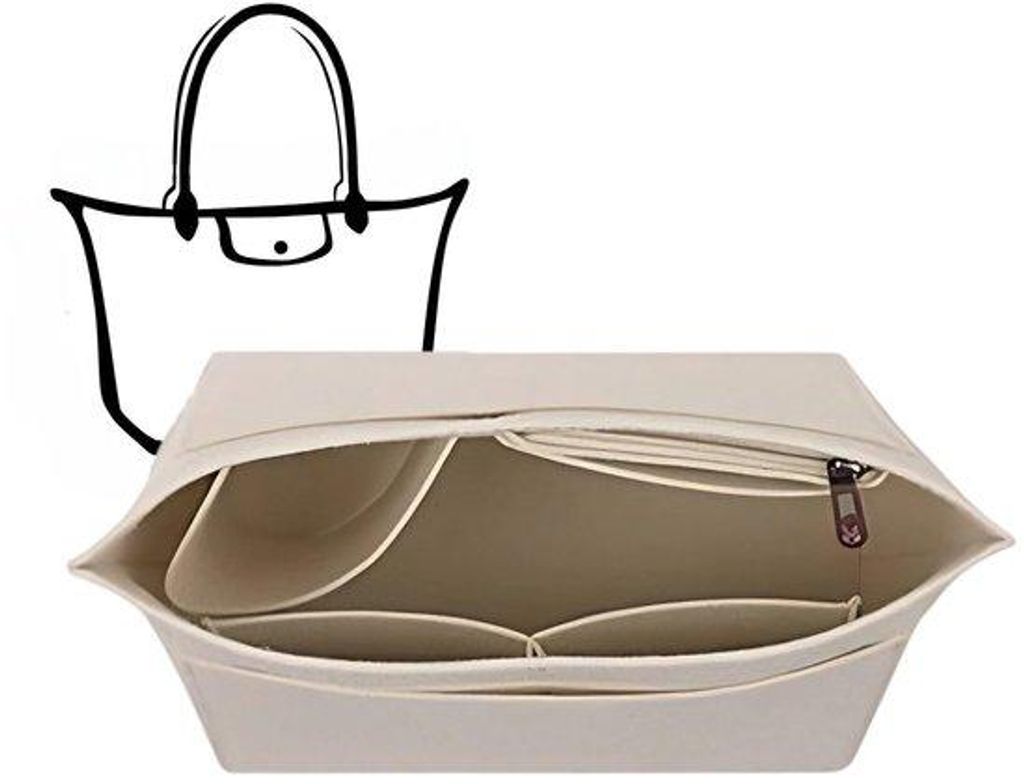 Taschen-Organizer aus Filz, Beige, Größe M, viele Fächer, hält Handtasche in Form, für Longchamp