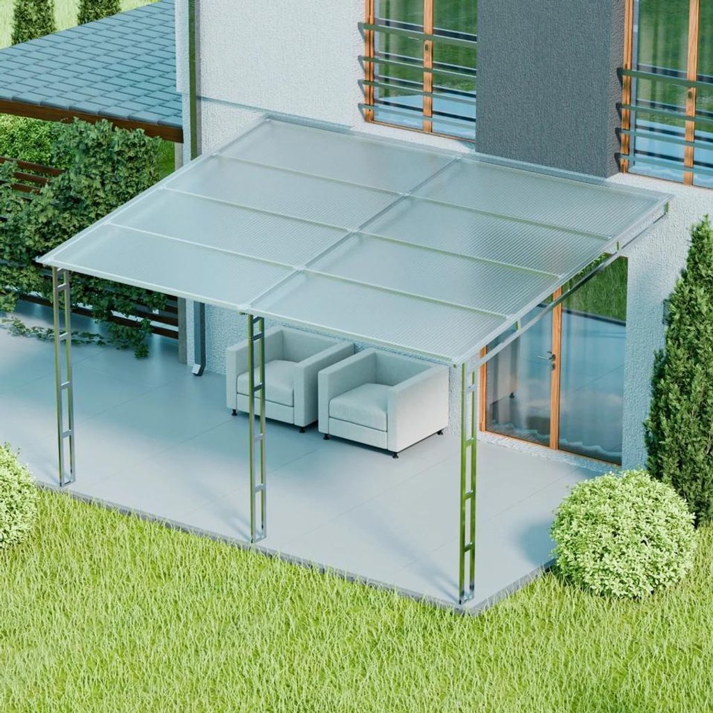 Terrassendach 3x4x2.7m mit Doppelstegplatten Sonnenschutz Wandmontage Überdachung für Terrassen
