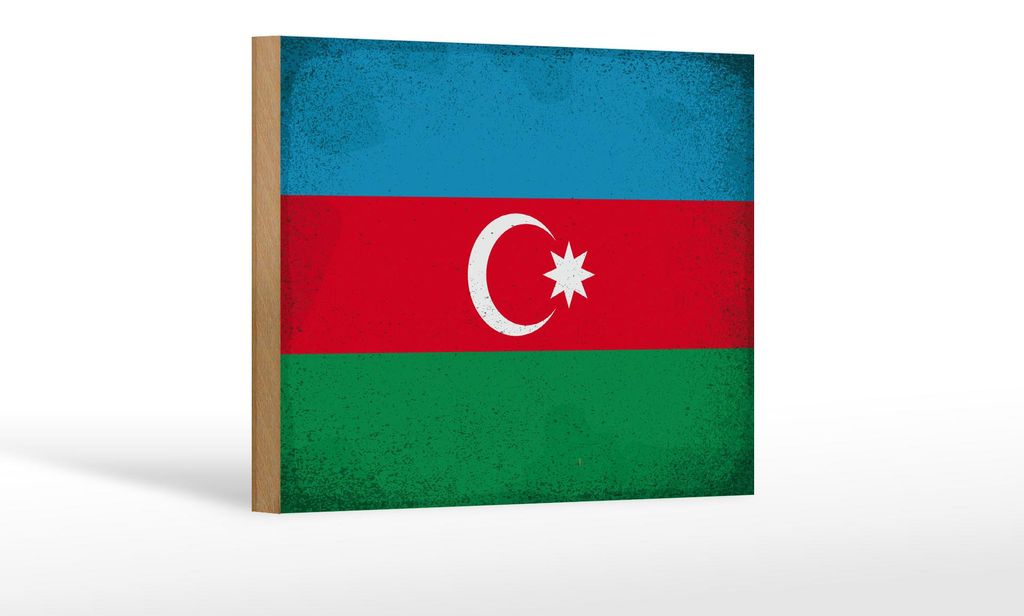 Holzschild Flagge Aserbaidschan 18x12cm Azerbaijan Vintage