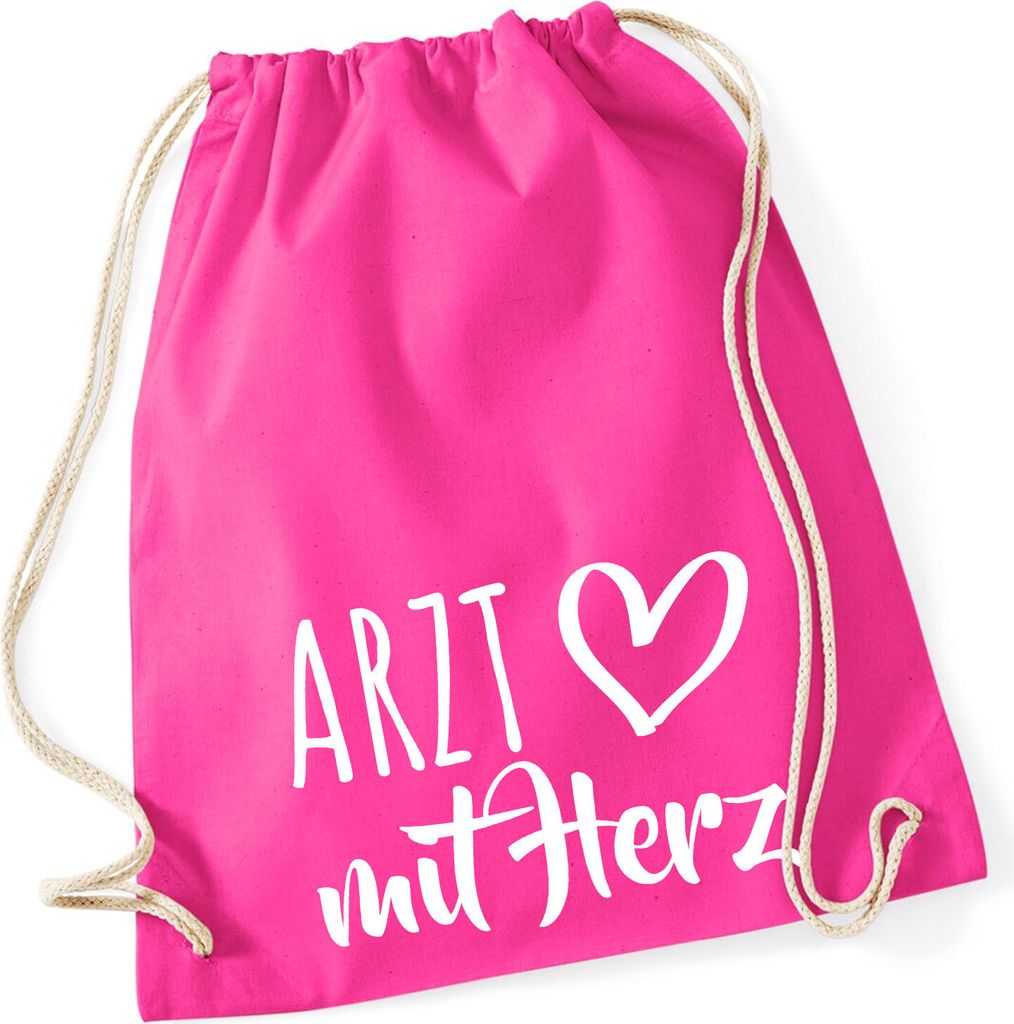 Huuraa Turnbeutel Arzt mit Herz 12 Liter Fuchsia Baumwolle Rucksack Geschenkidee