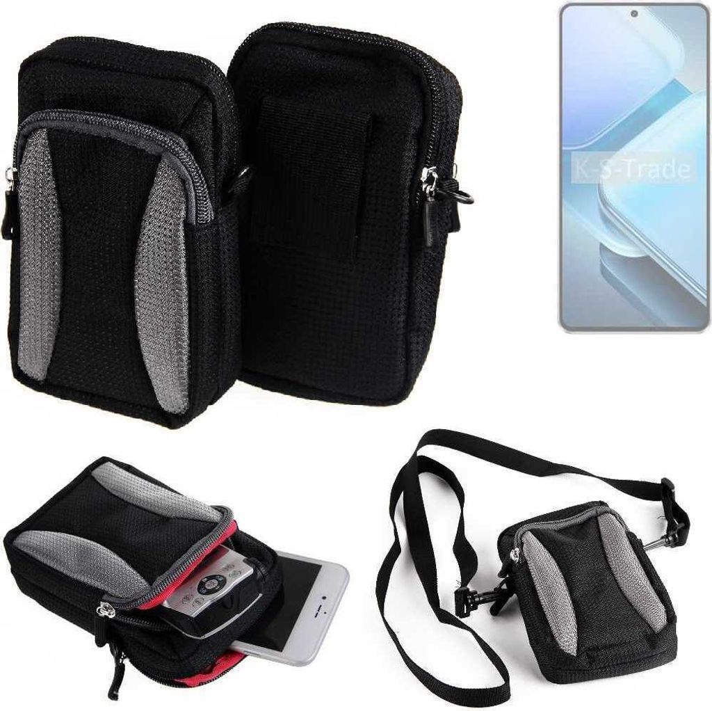 K-S-Trade Holster Schutz Hülle kompatibel mit Vivo iQOO Z9 Handy Hülle Gürteltasche Umhängetasche mit Zusatzfach schwarz