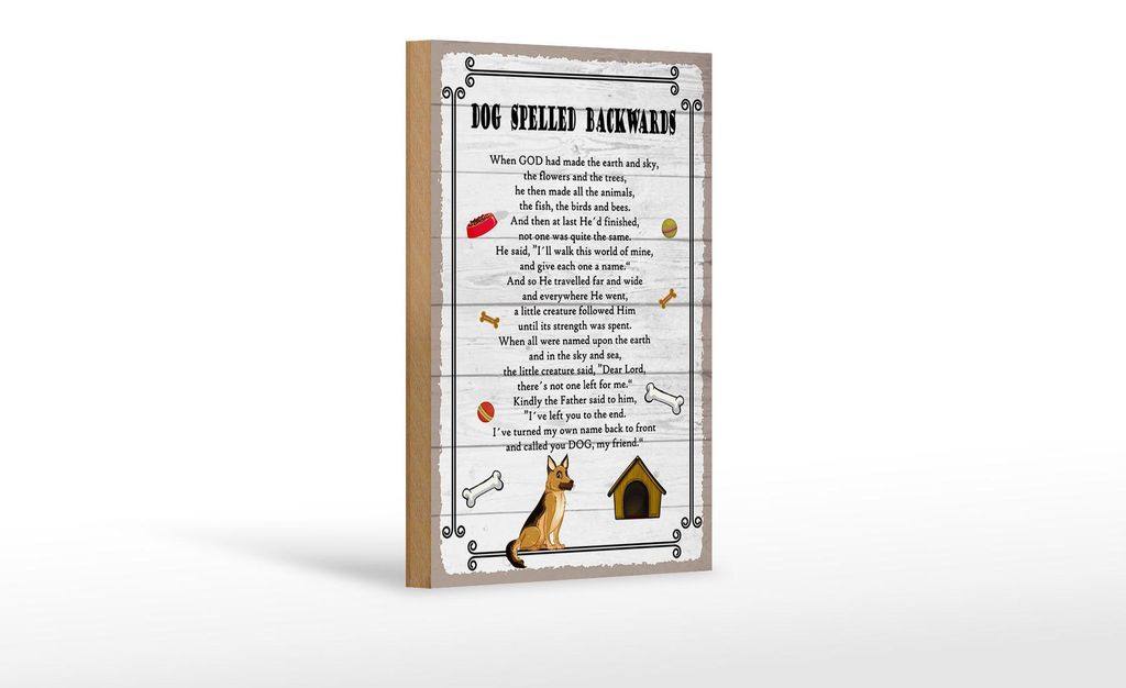 Holzschild Spruch 12x18cm Dog spelled backwards my friend