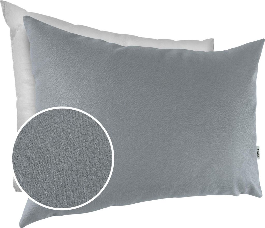 Dekokissen mit Füllung KUMO 30x50cm atmungsaktive Kunstleder Kissenbezug mit Reißverschluss Einfarbig Leder-Optik UNI Hellgrau