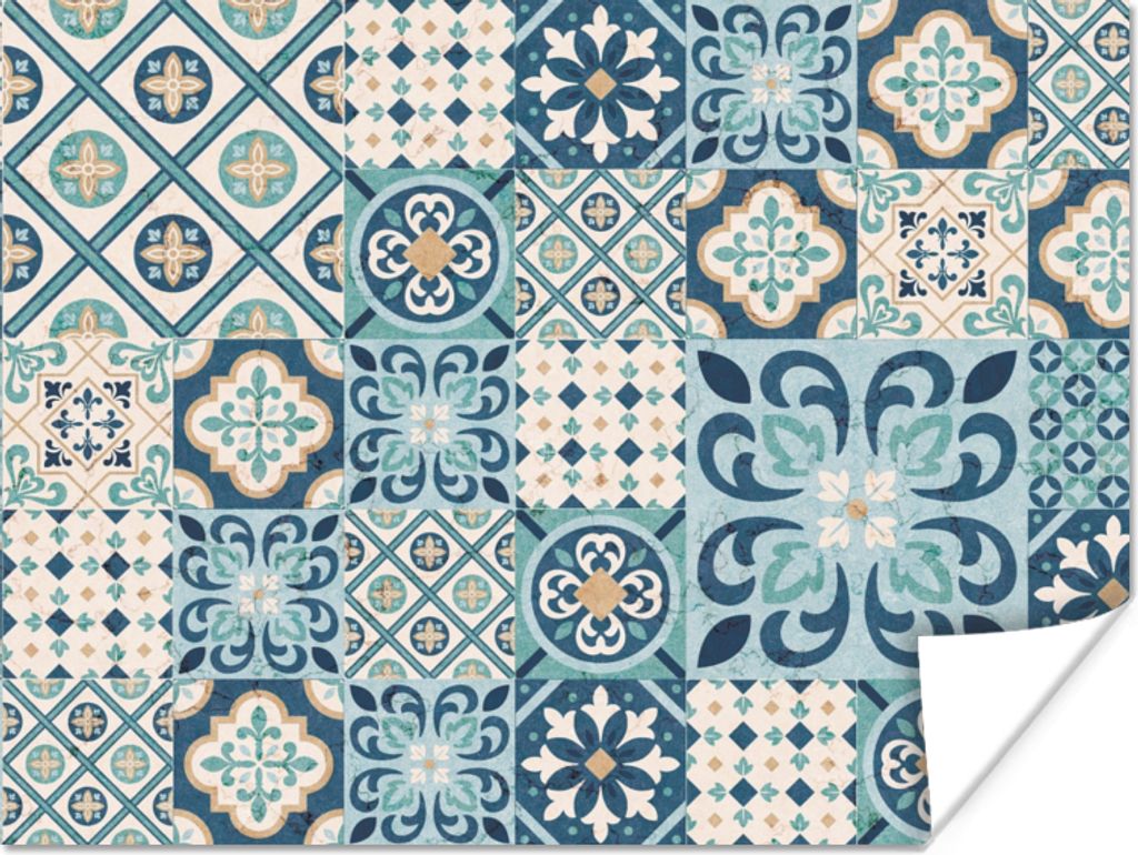 MuchoWow Poster Blumen - Blau - Design - Fliese 160x120 cm - Foto Plakat