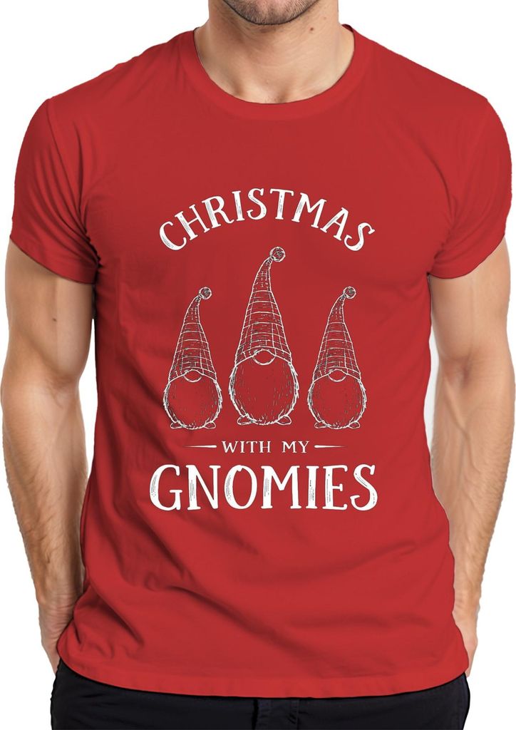 Christmas with my Gnomies Weihnachten Weihnachtswichtel Gnome Herren T-Shirt, Rot, M