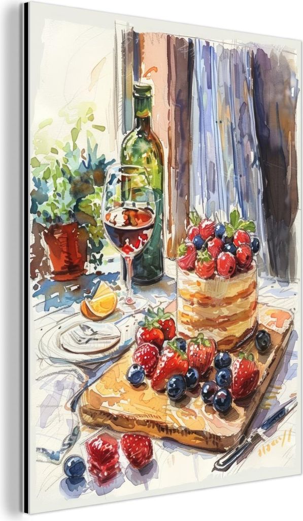 MuchoWow Wanddekoration Metall Metallbild Wandkunst 90x120 cm Stilleben - Malerei - Abstrakt - Farbenfroh MuchoWow Aluminium Gemälde - Industrial