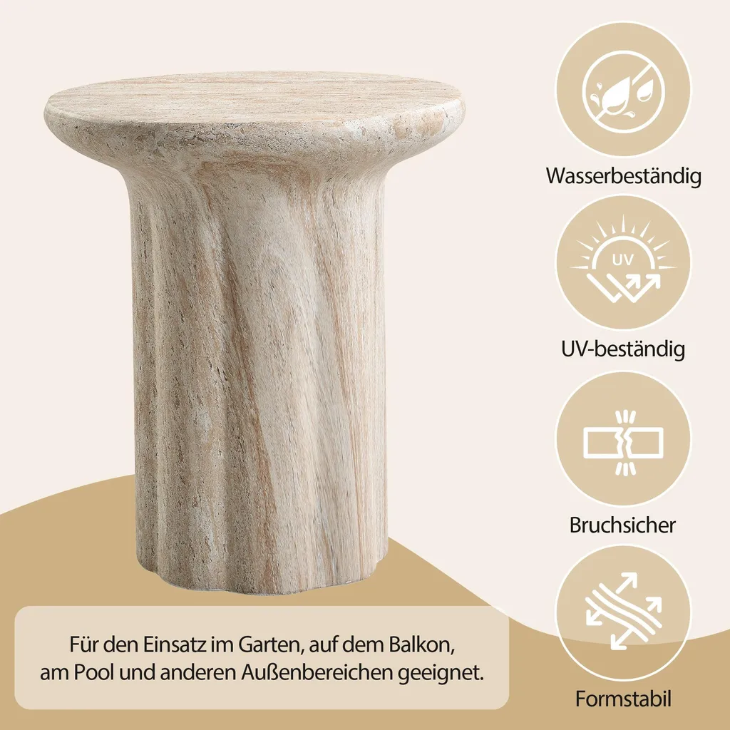 Table d'appoint beige résistante intempéries Merax - Aspect travertin