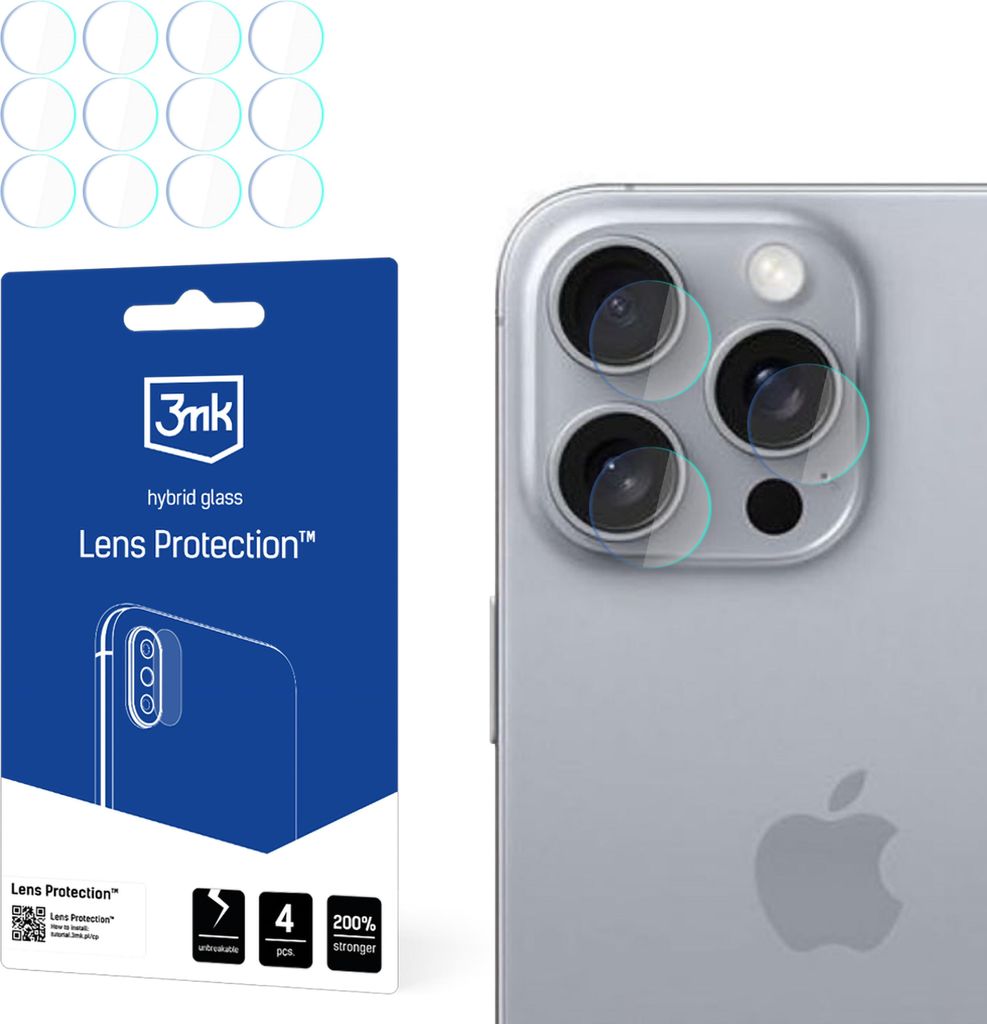 3MK Lens Protection, Apple, iPhone 16 Pro Max, Schlagfest, Kratzresistent, Transparent, 4 Stück(e)