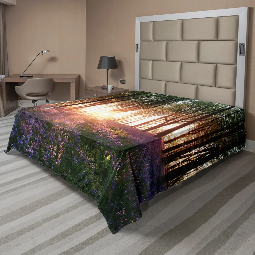 Drap de dessus décoratif imprimé paysage de printemps, 244x205 cm doux