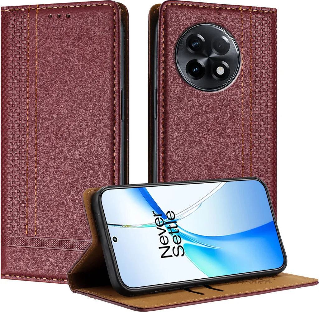 Custodia Flip OnePlus 11R Rosso Scuro Pelle - Design Slim con Stand