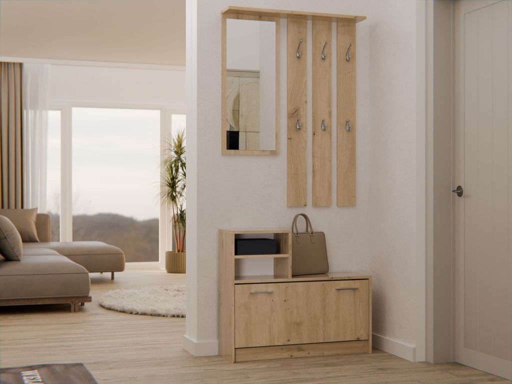 CDF Garderobe | Farbe: Eiche Artisan | Großer Spiegel | Produktbild 3