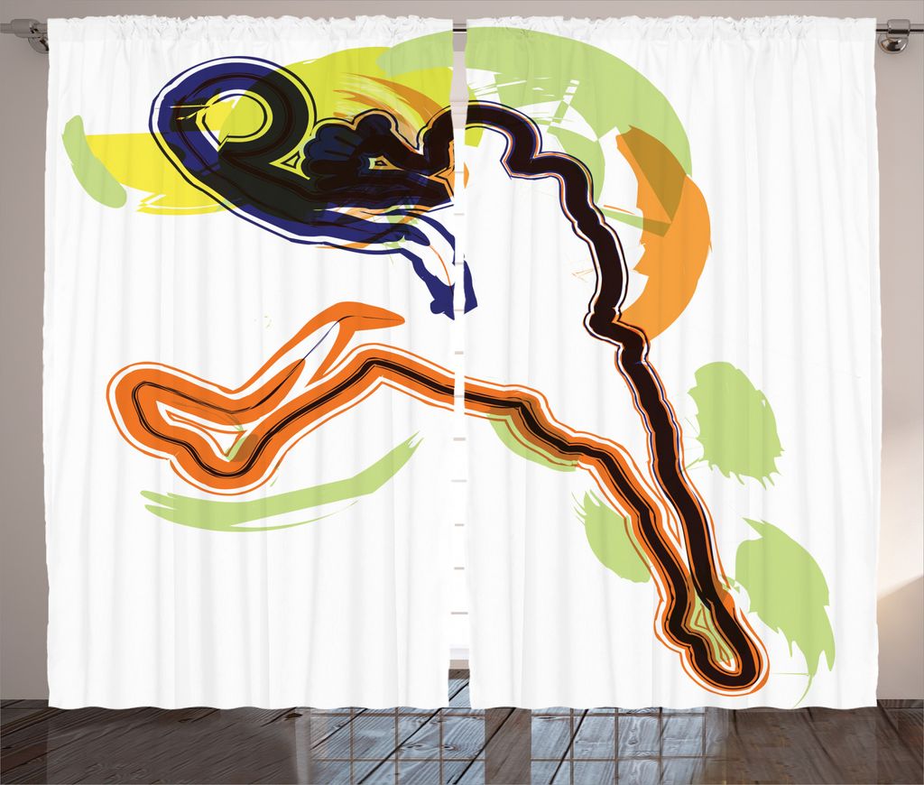 ABAKUHAUS Skizzenhaft Rustikaler Gardine, Man spielt Basketball, Schlafzimmer Kräuselband Vorhang mit Schlaufen und Haken, 280 x 245 cm, Orange Sc...