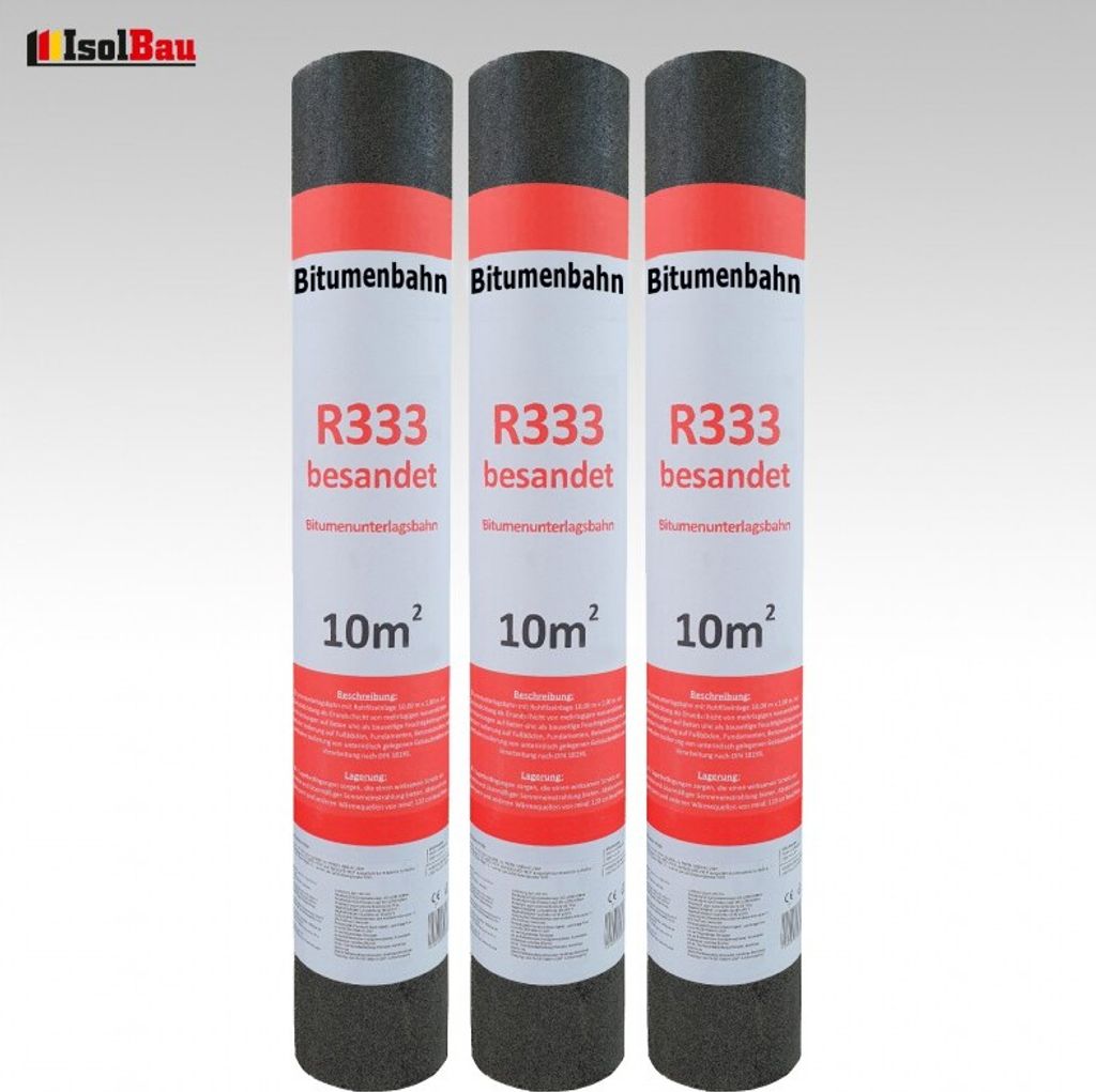 Isolbau Dachpappe R333 Besandet 30m2 3 Rollen Bitumenbahn Bitumen-Dachbahn