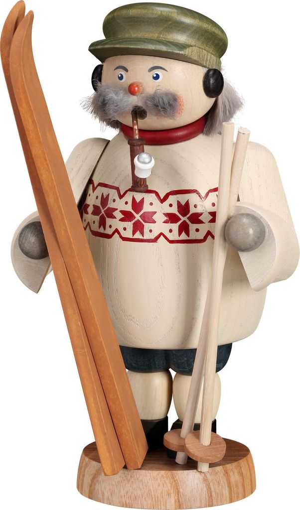 Skifahrer (19cm) Räuchermann von Seiffener Volkskunst