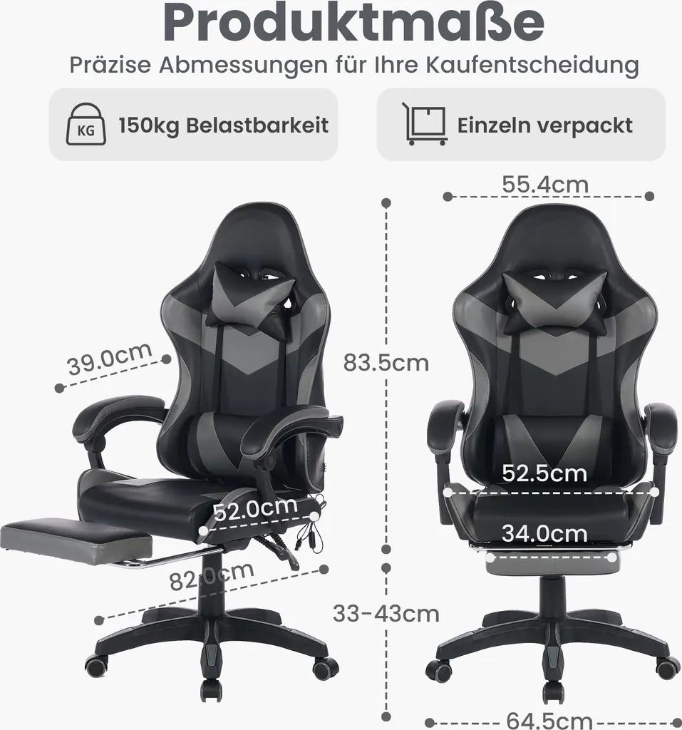 Fauteuil de bureau ergonomique massant - Siège de direction réglable