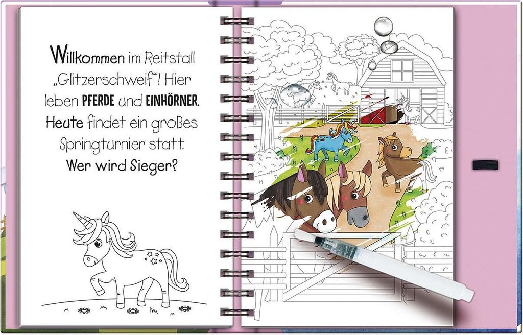 VERLAG: ULLMANN MEDIEN Magic Water Colouring - Pferde und Einhörner einfach mit Wasser malen, m. Stift