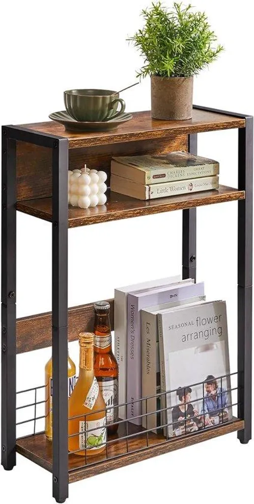Table d'appoint bois marron multifonctionnelle avec tablette intégrée - 6