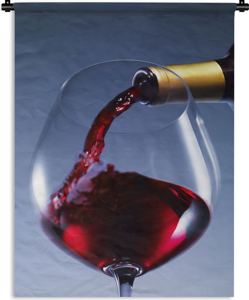 MuchoWow Wandteppich Wandbehang Rotwein wird in ein Glas gegossen 60x80 cm Tapisserie Dekoration Wandtuch - Decke - Wandtücher - Wohne