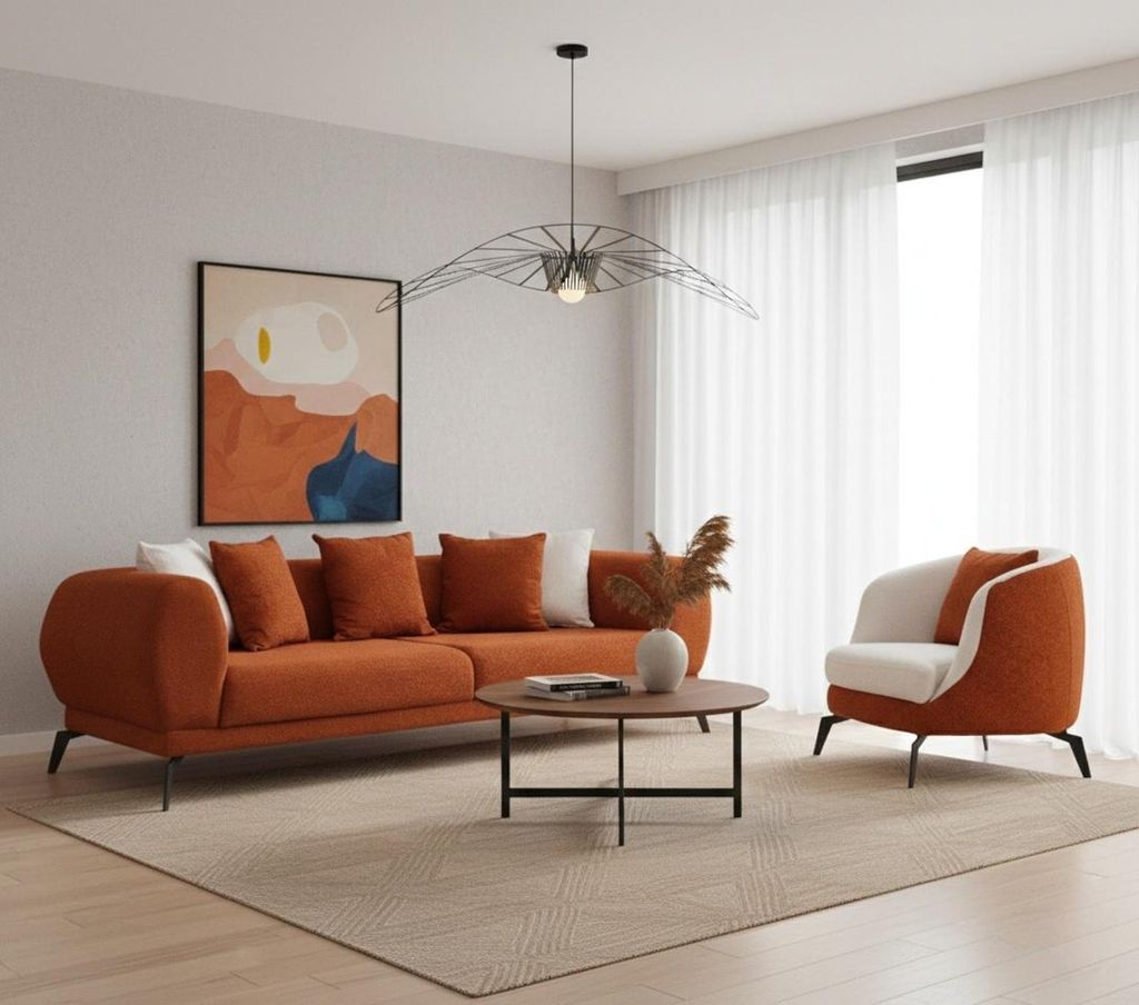 Orange Sofa Set 3+1 Sitzer Wohnzimmer Luxusmöbel Elegant Sofagarnitur