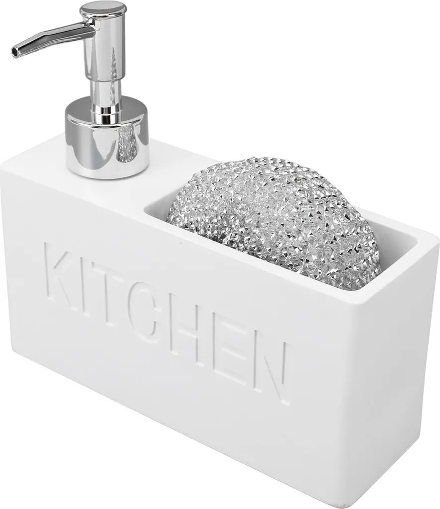 Distributeur de savon cuisine avec support éponge et pompe inox 380ml