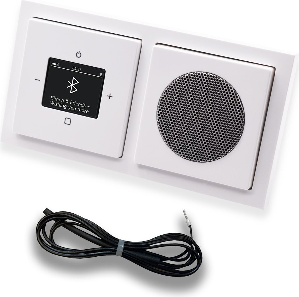 Busch Jäger DAB+ Unterputz Bluetooth Radio Set 8217U-101 inkl. Lautsprecher im 2 fach Rahmen in FUTURE Linear Studioweiß inkl. 0,9m EBROM Wurfant...