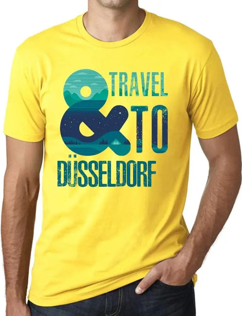 Herren Grafik T-Shirt Und nach Düsseldorf reisen – And Travel To Düsseldorf – Öko-Verantwortlich Vintage Jahrgang Kurzarm Lustige Druck Gebu...