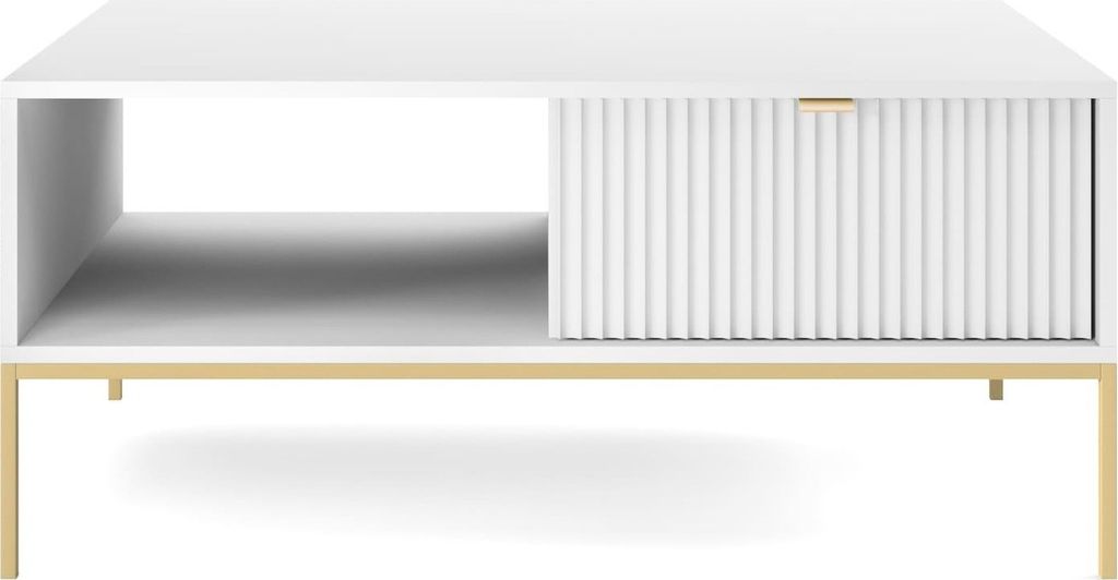 Tisch, Couchtisch, Kaffeetisch, Couchtisch mit Schublade, kleine Bank- 104 x 48 x 68 cm -Tisch Light L104 Weiß + Gold