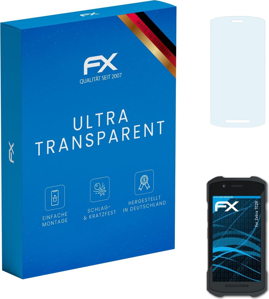 atFoliX FX-Clear 3x Schutzfolie kompatibel mit Zebra TC26 Displayschutzfolie