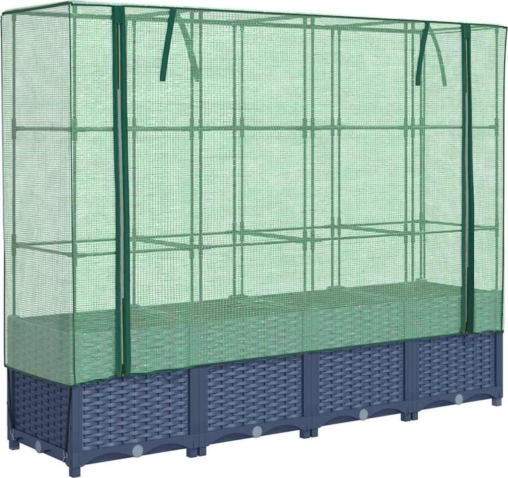 A greenhouse cover over a raised garden bed.