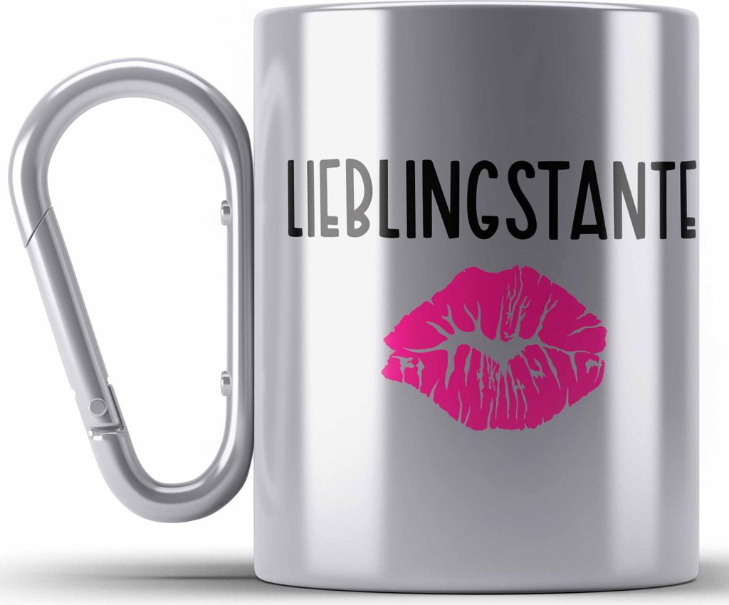 Trendation - Beste Tante Ever Edelstahl Tasse Karabiner Geschenk Geburtstag Weihnachten Lustig Geschenkideen von Nichte Lieblingstante (Silber)