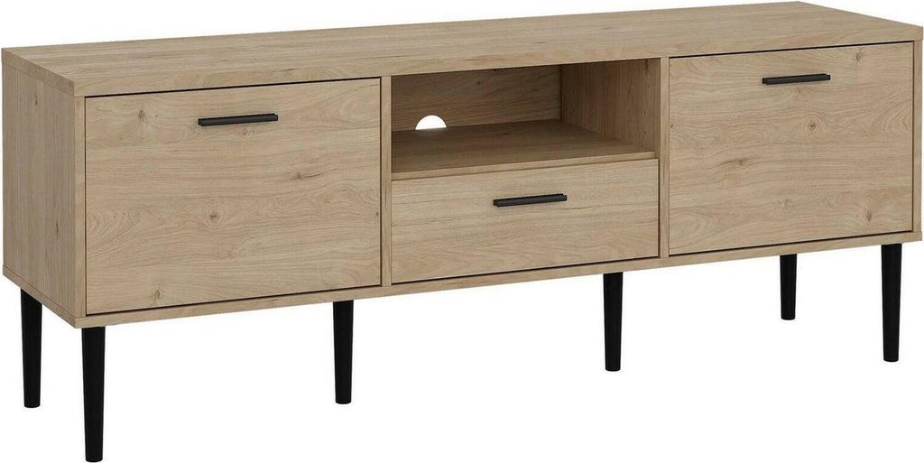 Fernsehschrank Honorine, Ständer für Wohnzimmerfernseher, Niedriges Wohnzimmer-Sideboard, TV-Ständerbasis, 147x40 h57 cm, Eiche