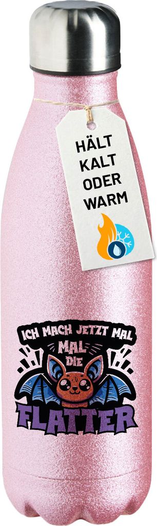 Huuraa Trinkflasche Ich mach jetzt die Flatter Fledermaus 500ml Pink Edelstahl Wasserflasche Trinkflasche Geschenkidee