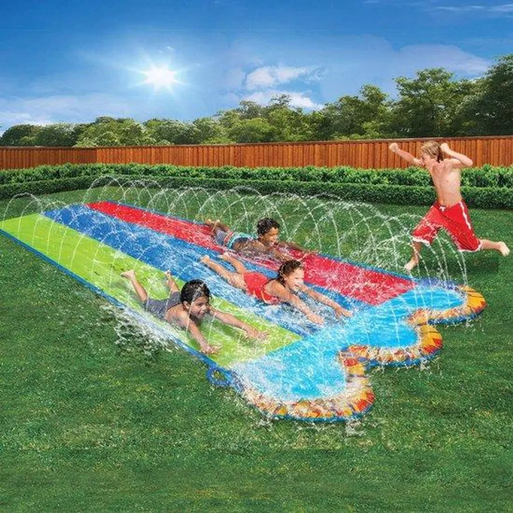 Toboggan aquatique nain de jardin 685 cm avec 2 bodyboards et arroseur