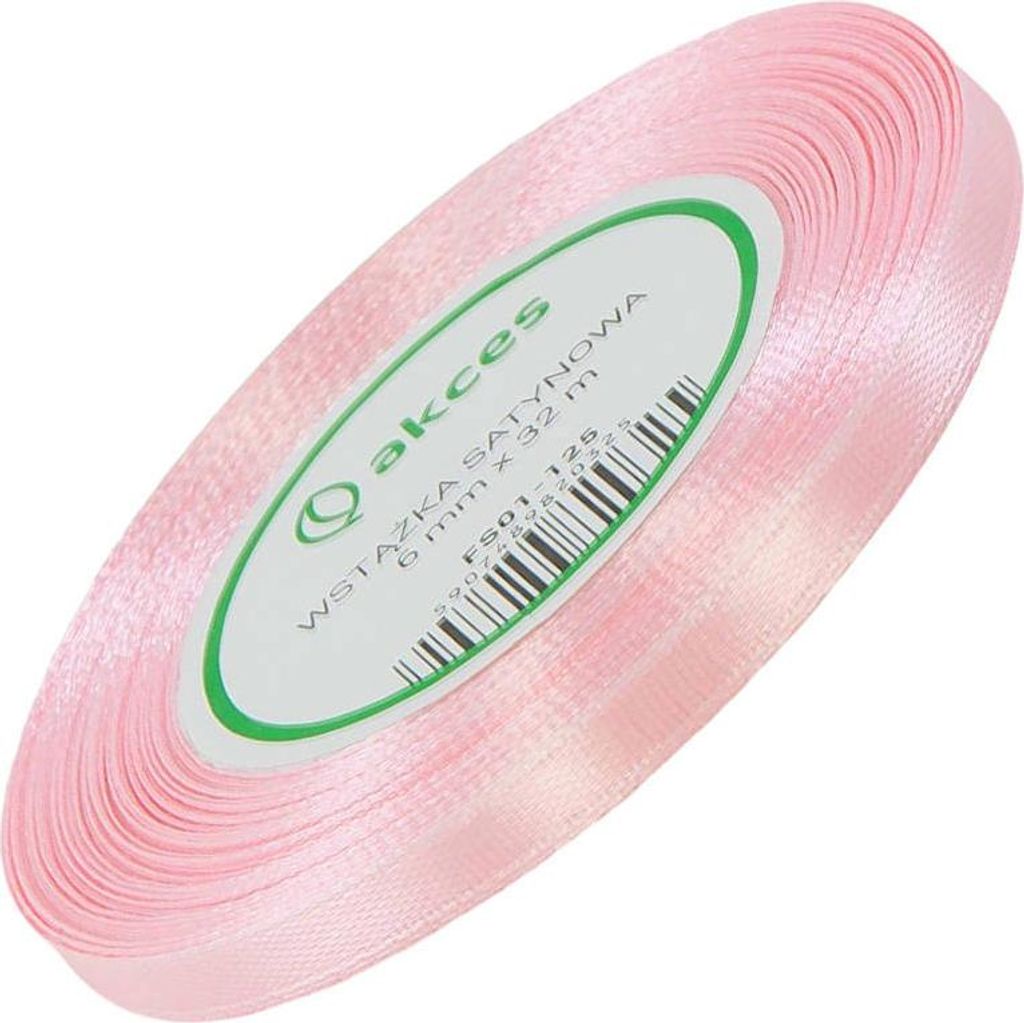 Wstążka satynowa pudrowa różowa 6mm - 32mb Zdjęcie produktu 