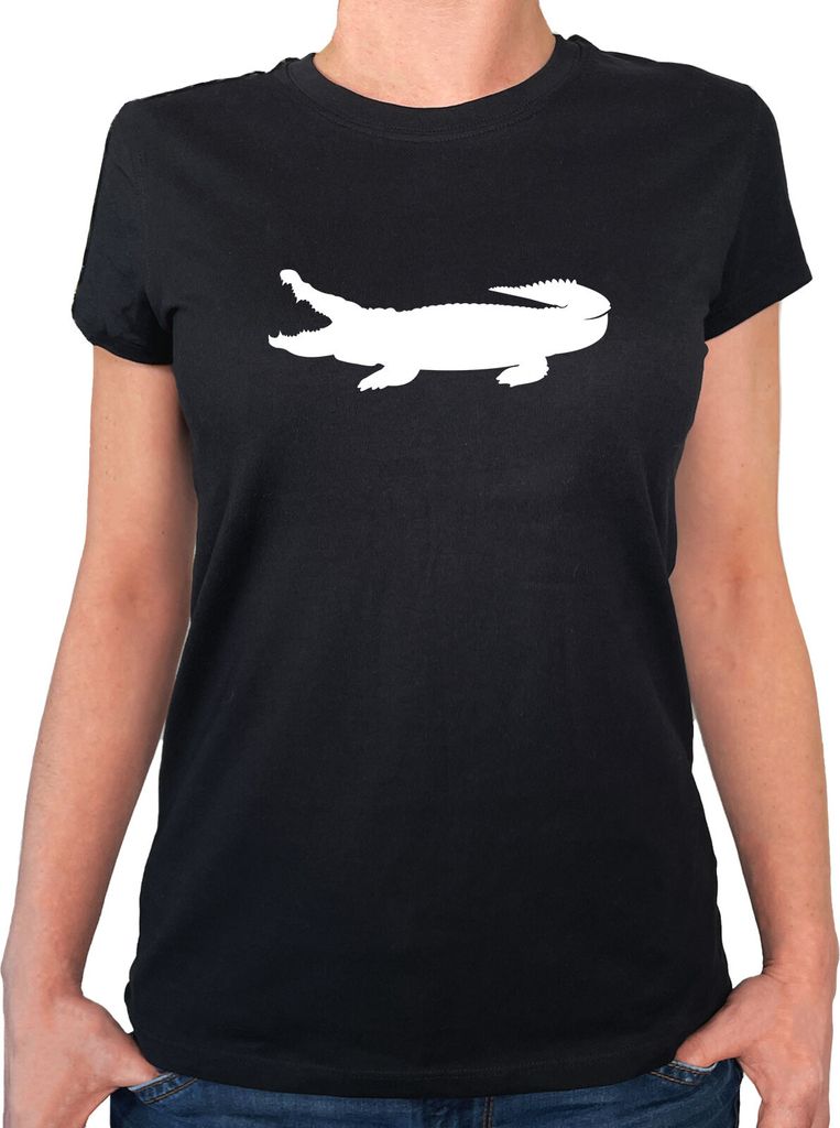 Huuraa Damen T-Shirt Krokodile Silhouette S Black Bio Baumwolle Fairtrade Damenshirt Geschenkidee