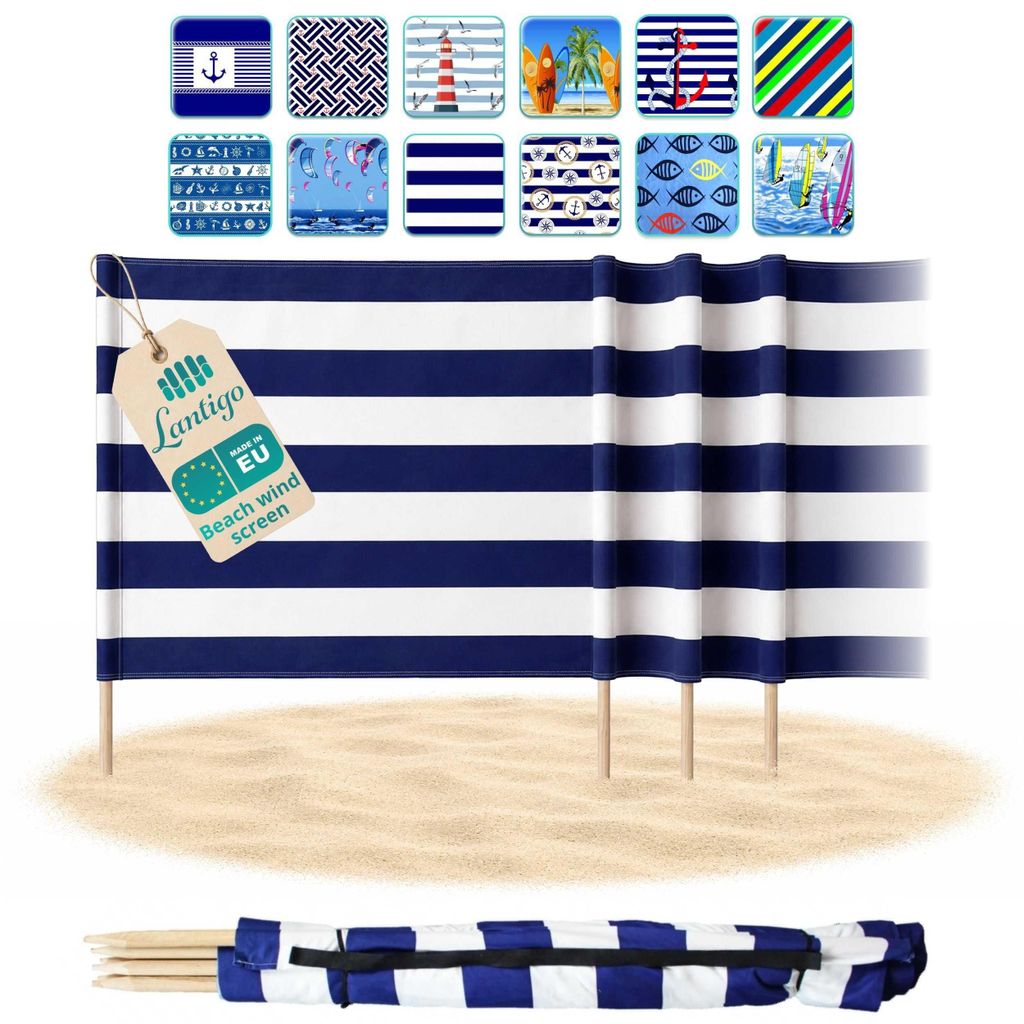 Lantigo Strandparavent Klassische Streifen 4m Windschutz Produktbild 