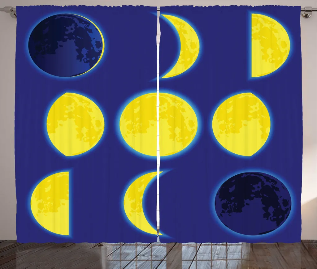 Rideau Indigo Phases Lunaires en Tissu Haute Qualité avec Crochets Inclus