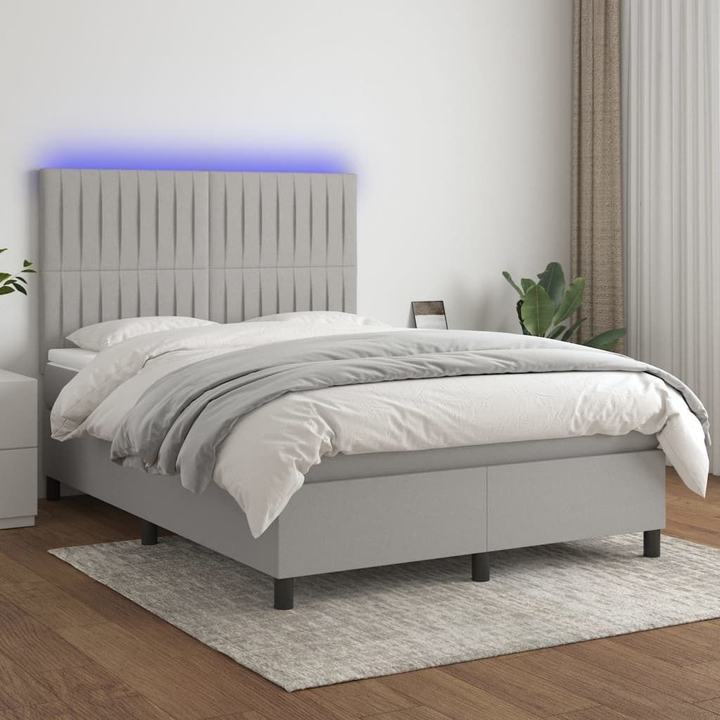 Maison Exclusive - Boxspringbett mit Matratze & LED Hellgrau 140x200 cm Stoff