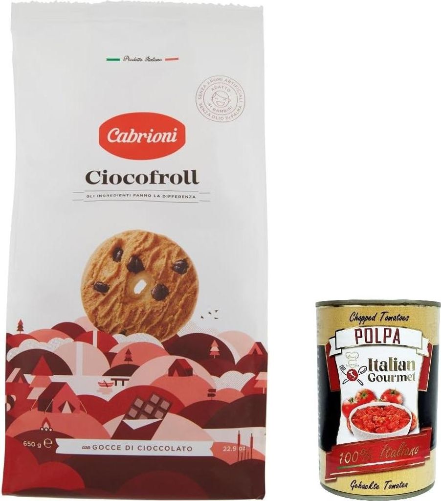 6x Cabrioni Ciccofroll con Cacao e Gocce di Cioccolato, Schokoladenkekse, kekse mit Kakao- und Schokoladenchips, cookie biscuits 650 gr + Italian g...