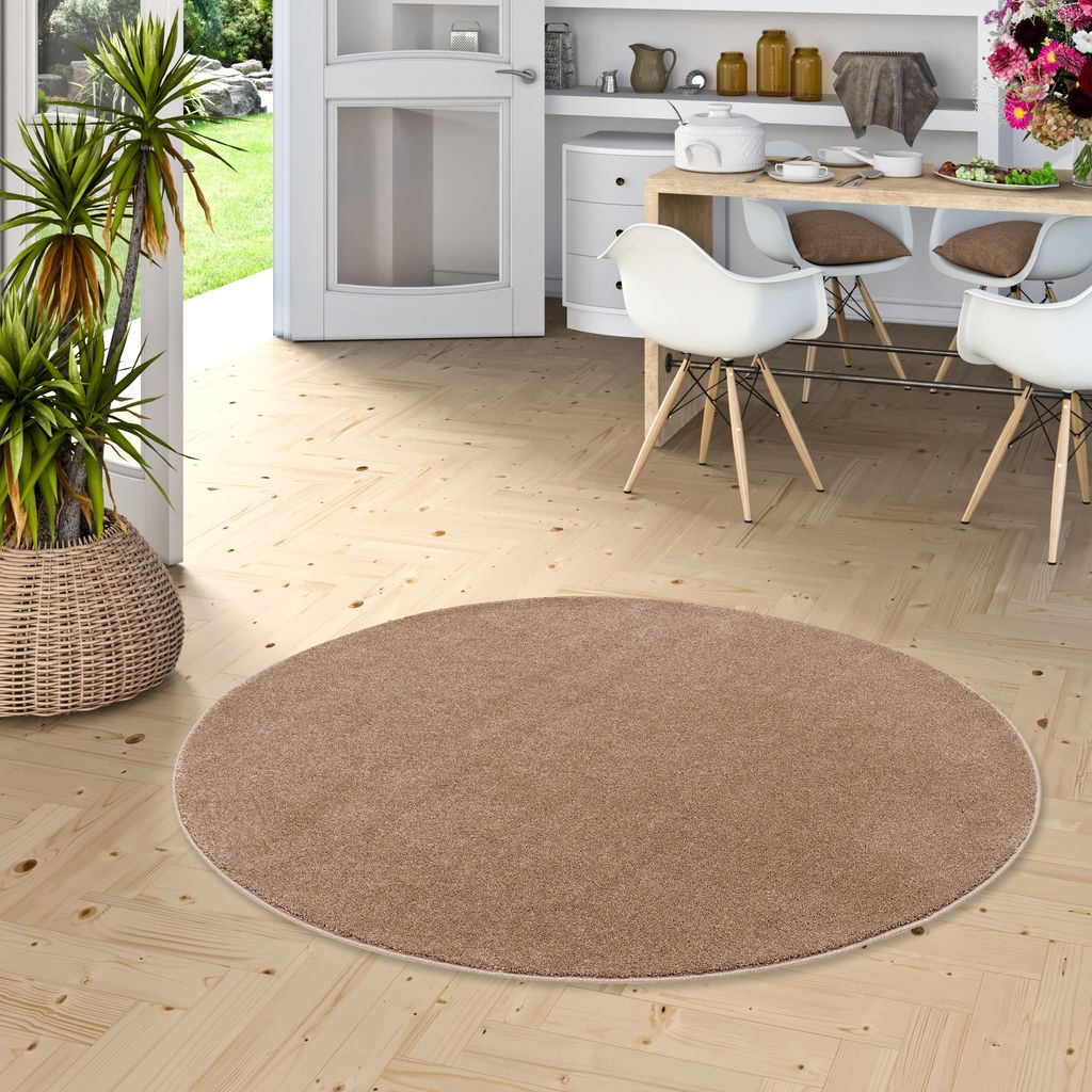 Luxus Soft-Velours Teppich Verona Taupe Rund, Größe:160 cm Rund