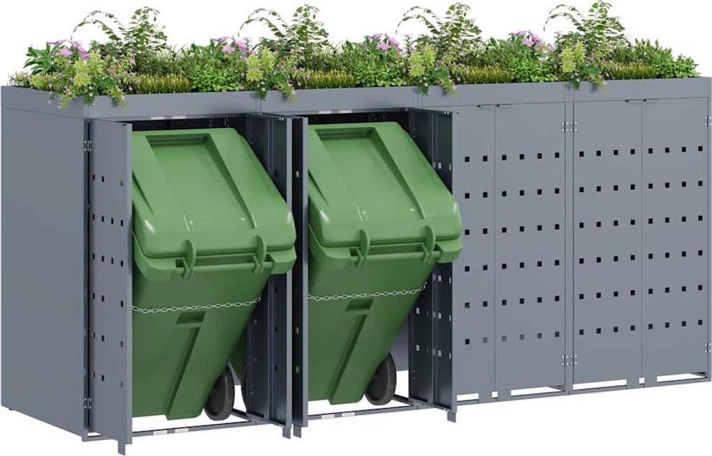 (Robust Möbel) Wagenmüllbehälter für 4 Behälter Hellgrau 272 x 77,5 x 121,5cm - CL695331 - Mülltonnenboxen