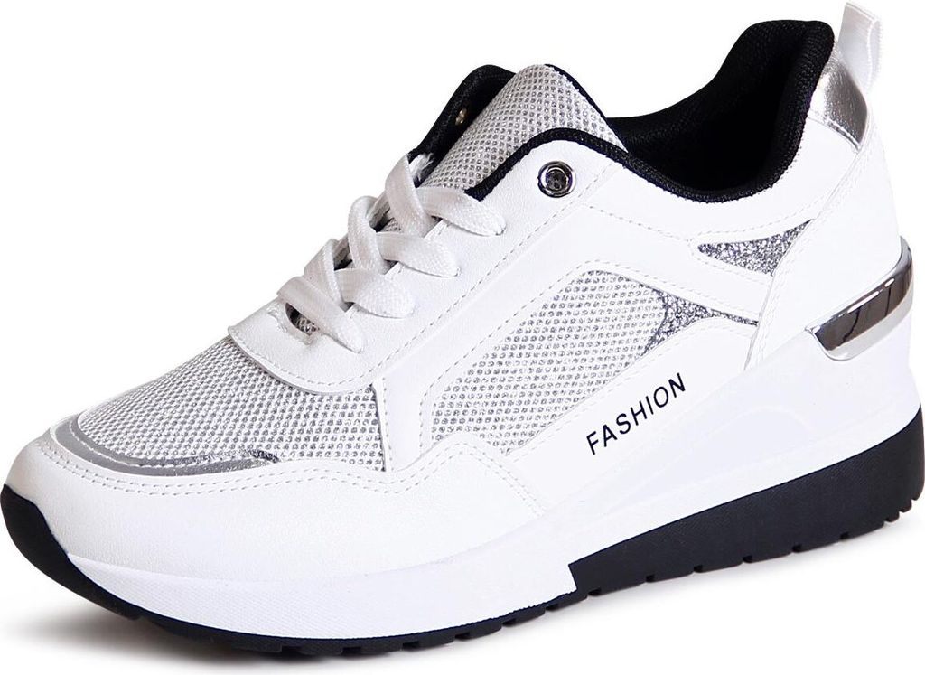 topschuhe24 3009 Damen Keil Sneaker Plateau Glitzer Turnschuhe , Farbe:Weiß, Größe:37 EU