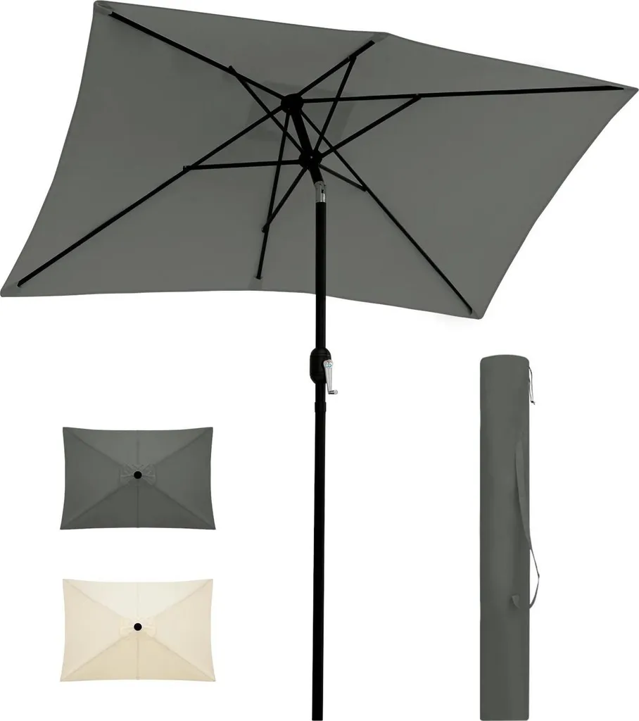 Parasol inclinable anti-UV gris foncé 206 x 135 cm mât aluminium robuste