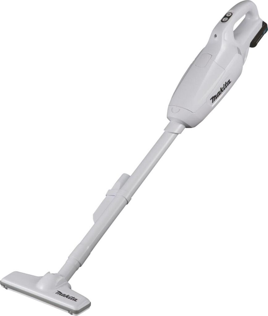 A white cordless vacuum cleaner is shown against a white background.