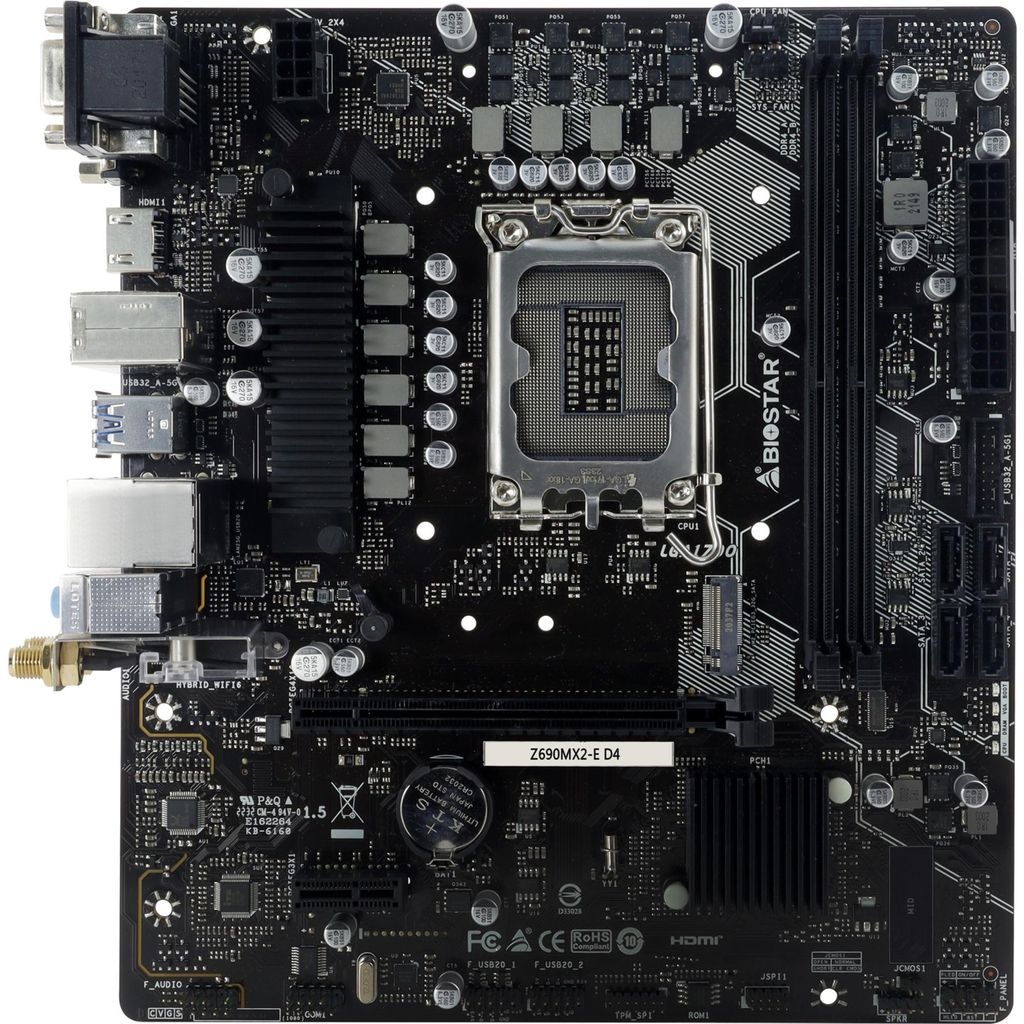 Biostar Z690MX2-E D4, Intel, LGA 1700, Intel Core i3 12th Gen, Intel Core i3 13th Gen, Intel Core i3 14th Gen, Intel Core i5 12th Gen,..., DDR4-SDR...