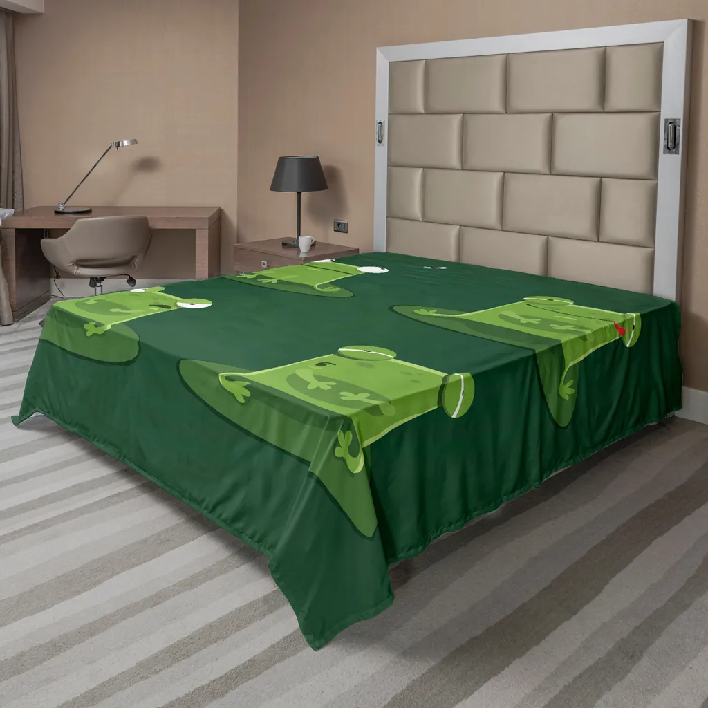 Drap plat décoratif avec motif grenouilles et nénuphars pour lit de 2 personnes