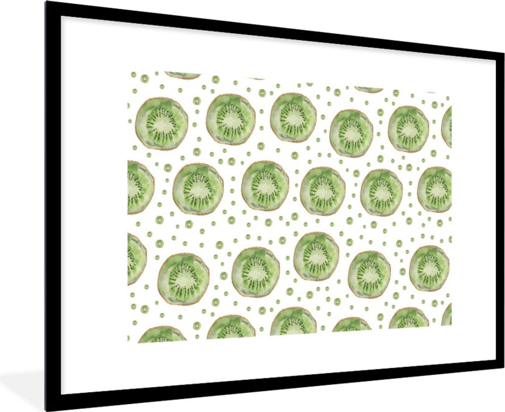 MuchoWow Gerahmtes Poster Kiwi - Grün - Muster 90x60 cm - Poster mit Schwarzem Bilderrahmen Wandposter Rahmen Foto Bilder - Wanddekoration - Fotos