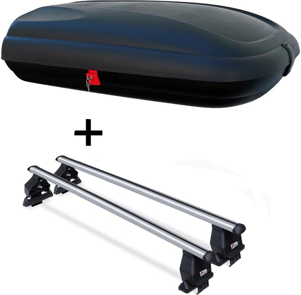 Dachbox VDPBA320 320 Ltr Carbonlook abschließbar + Dachträger Menabo Tema kompatibel mit für Mercedes B-Klasse W246 (Kombi 5 Türer) ab 2012 Alu...