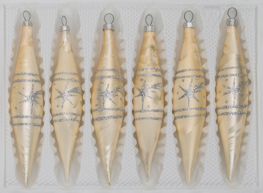 6 tlg. Glas-Zapfen Set in "Ice Champagner Silber" Komet