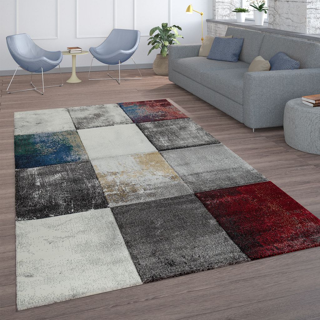GRAU Modern designer Teppich,Kariert Abstrakt Muster 